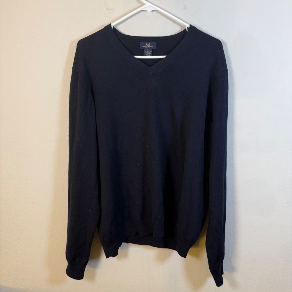Brooks Brothers 346 Mens‎ Navy Blue Merino Wool Blend Stretch V-Neck Sweater L